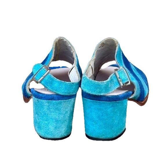 VTG Women’s Size 5 Blue and Teal Suede Slingback Open Toe Block Heel - Picture 3 of 7